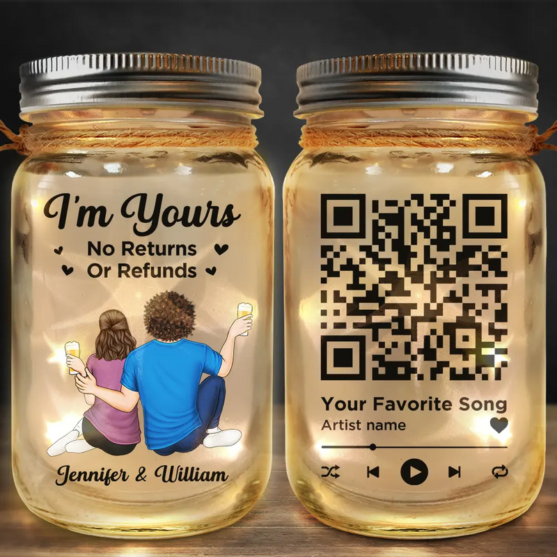 Custom LED Mason Jar for Couples with QR Code - Romantic Gift Lamp MagicInPrints