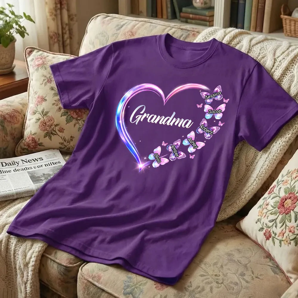 Personalized Grandma T-Shirt for Family - Custom Names and Butterflies Cloth MagicInPrints