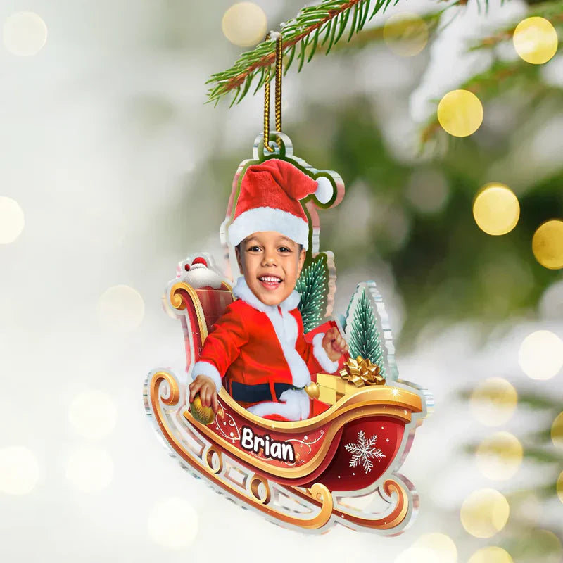 Personalized Baby Photo Christmas Ornament - Custom Santa Sleigh Decoration Ornament MagicInPrints