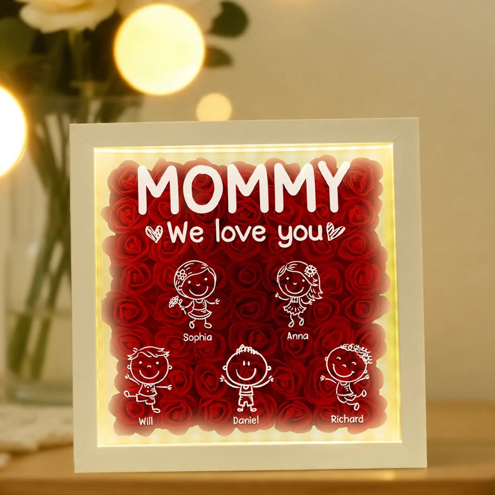 Custom LED Shadow Box for Mom with Kids' Names - Mother's Day Gift Plaque MagicInPrints