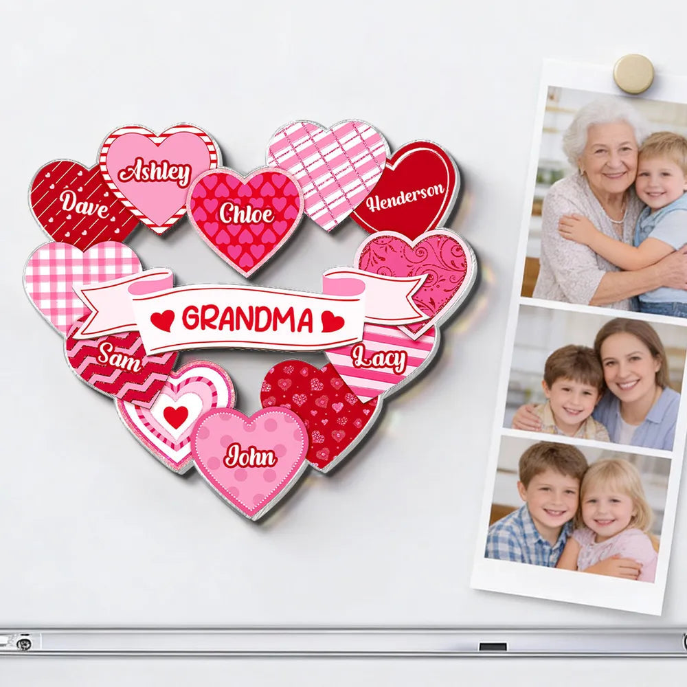 Personalized Heart Magnet Set for Grandma - Family Names Gift Fridge Magnet MagicInPrints