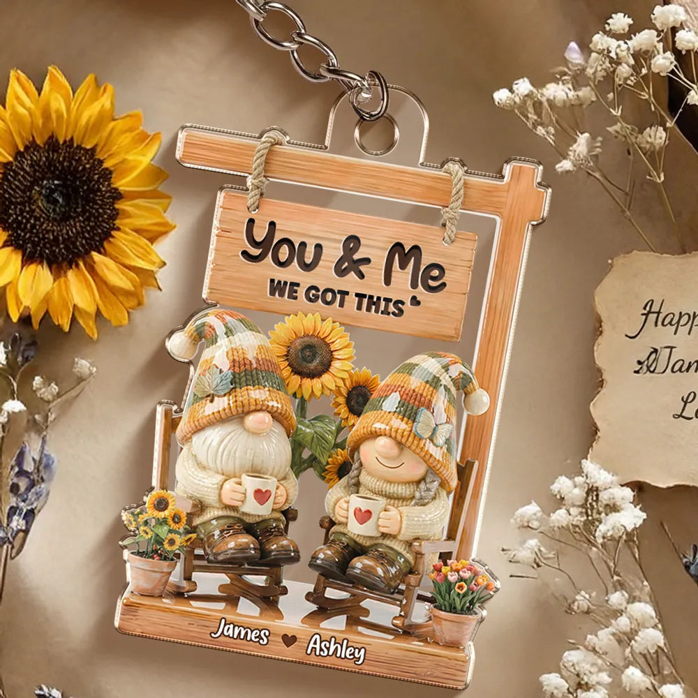 Personalized Gnome Keychain for Couples - Romantic Gift with Sunflower Design Keychain MagicInPrints