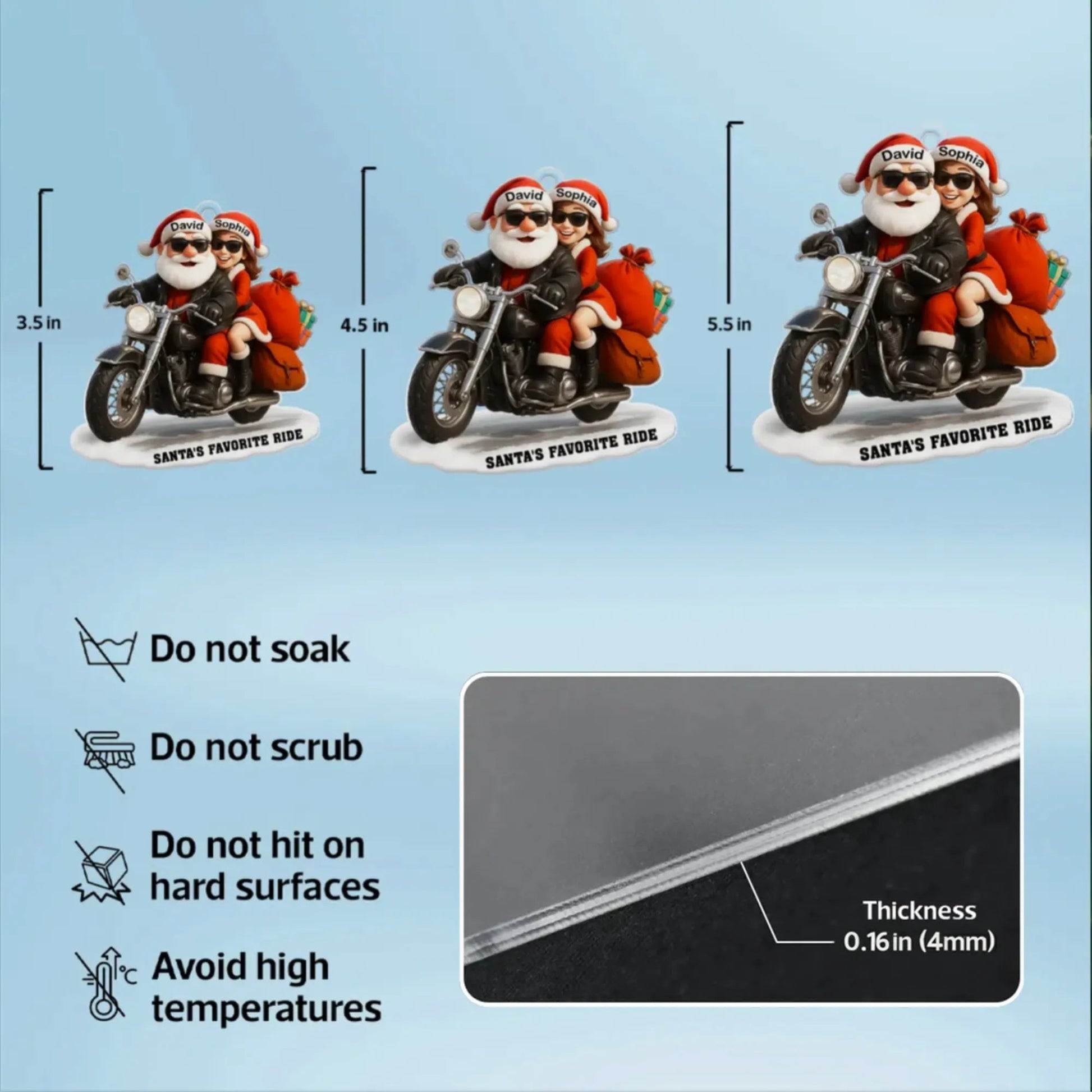 Personalized Santa and Mrs. Claus Motorcycle Christmas Ornament - Holiday Decor Ornament MagicInPrints