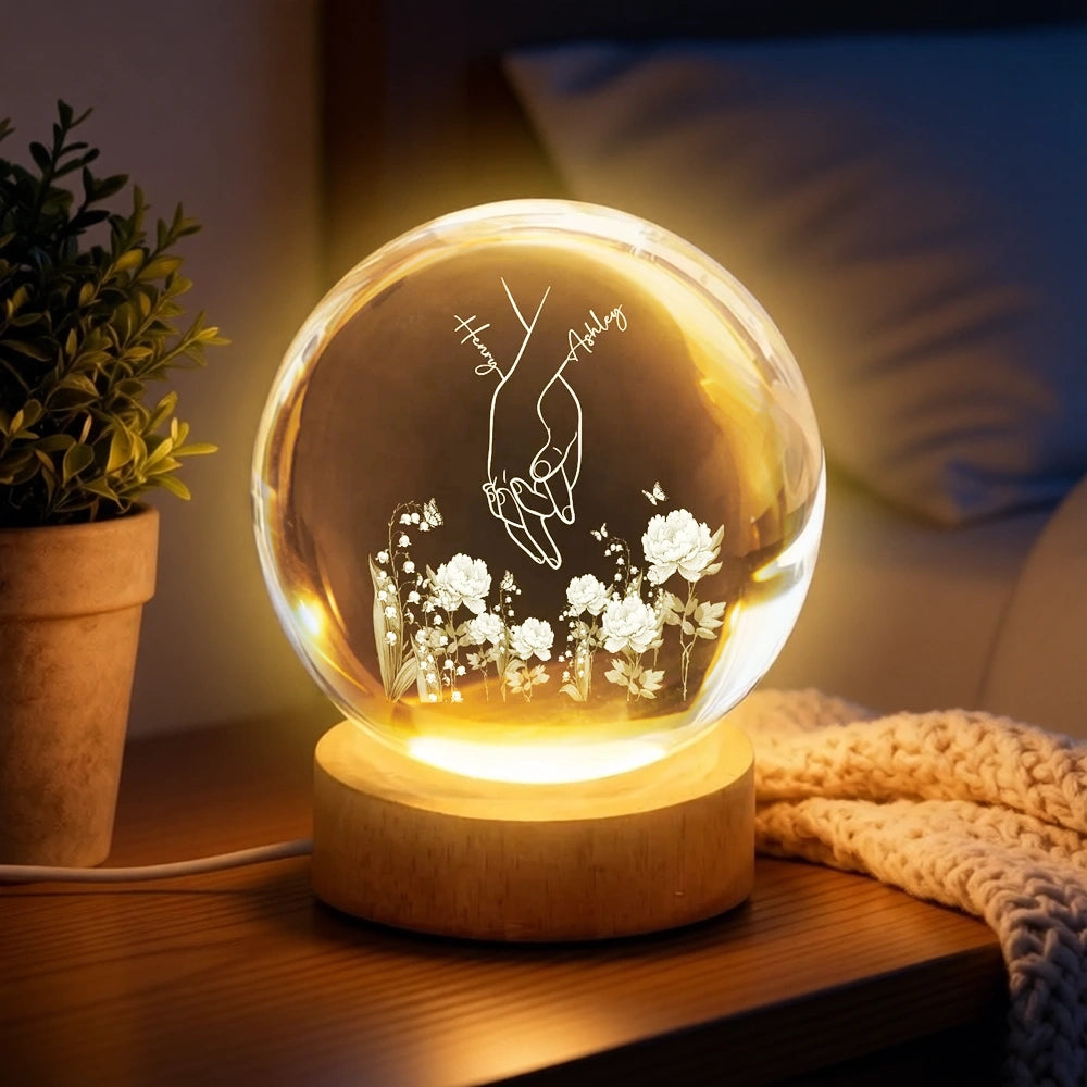 Personalized LED Night Light for Couples with Engraved Hand Design - Romantic Home Decor Lamp MagicInPrints