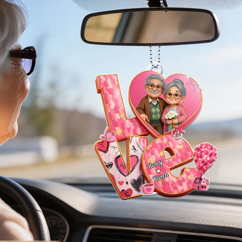 Personalized Love Car Ornament for Couples - Anniversary Gift Car Hanger MagicInPrints