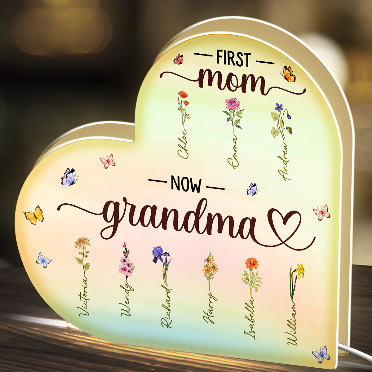 Personalized Heart-Shaped LED Night Light for Grandma - Sentimental Gift Plaque MagicInPrints