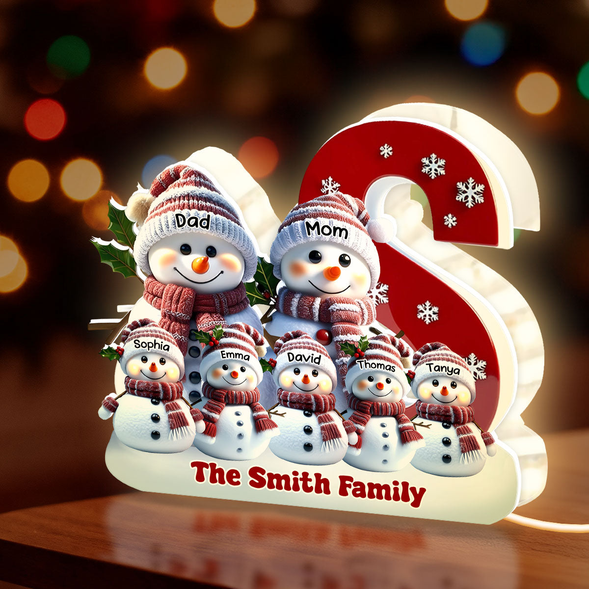 Personalized Snowman Family Christmas Decor Light - Holiday Gift Plaque MagicInPrints