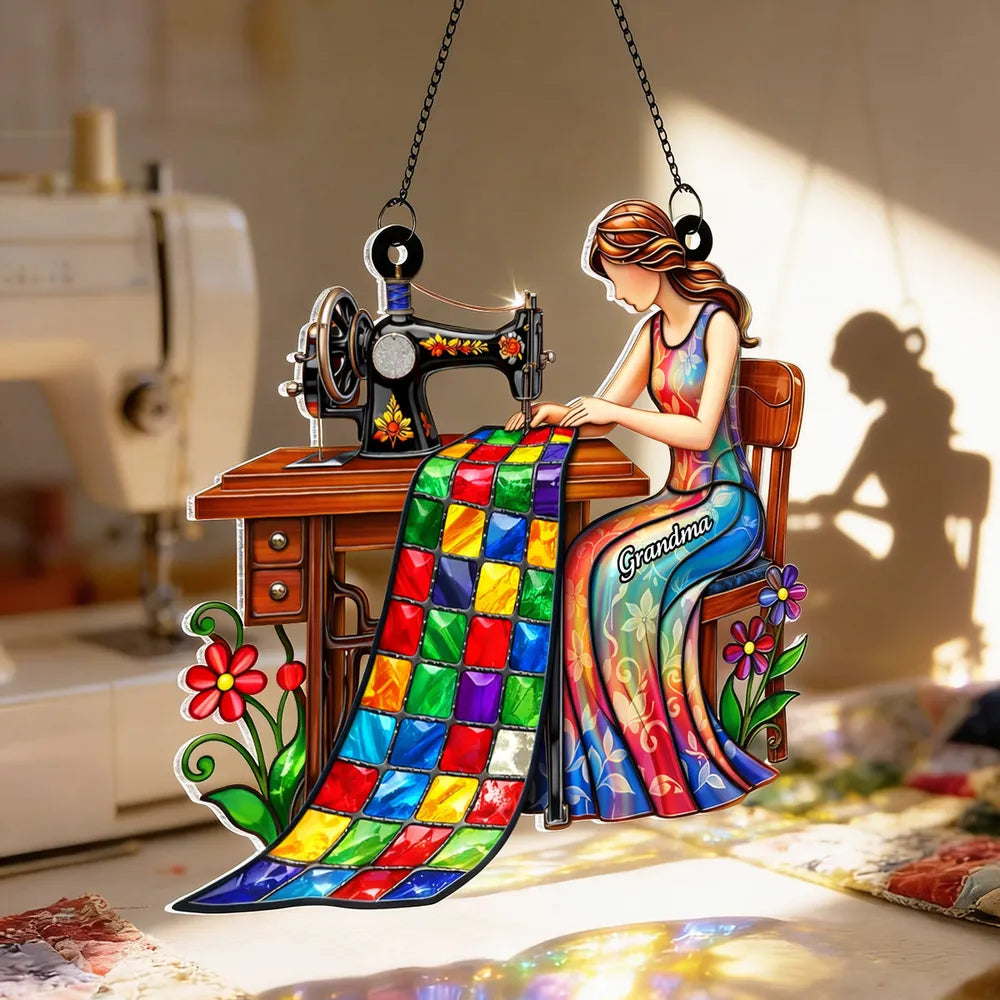 Personalized Stained Glass Sewing Art for Mom - Home Decor Gift Ornament MagicInPrints