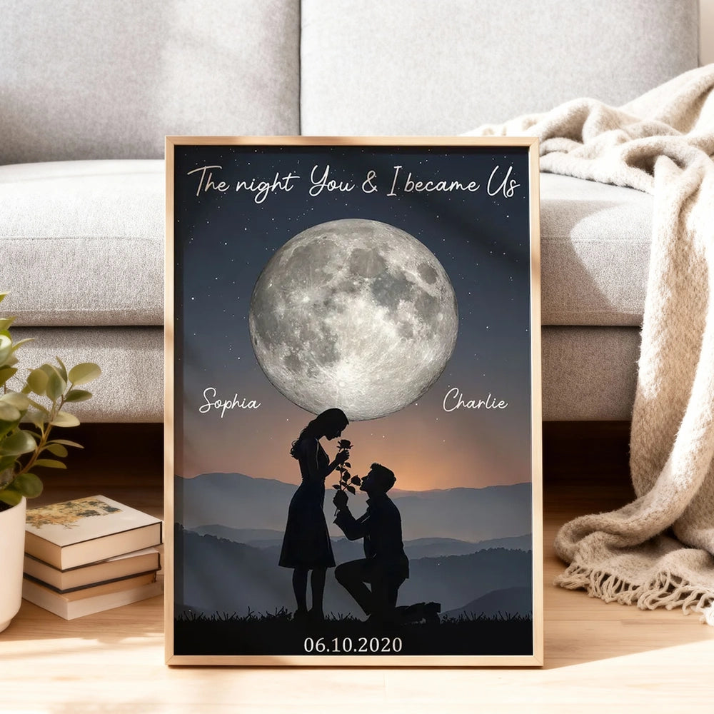 Personalized Romantic Moonlight Proposal Art Print for Couples - Engagement Gift Poster or Canvas MagicInPrints