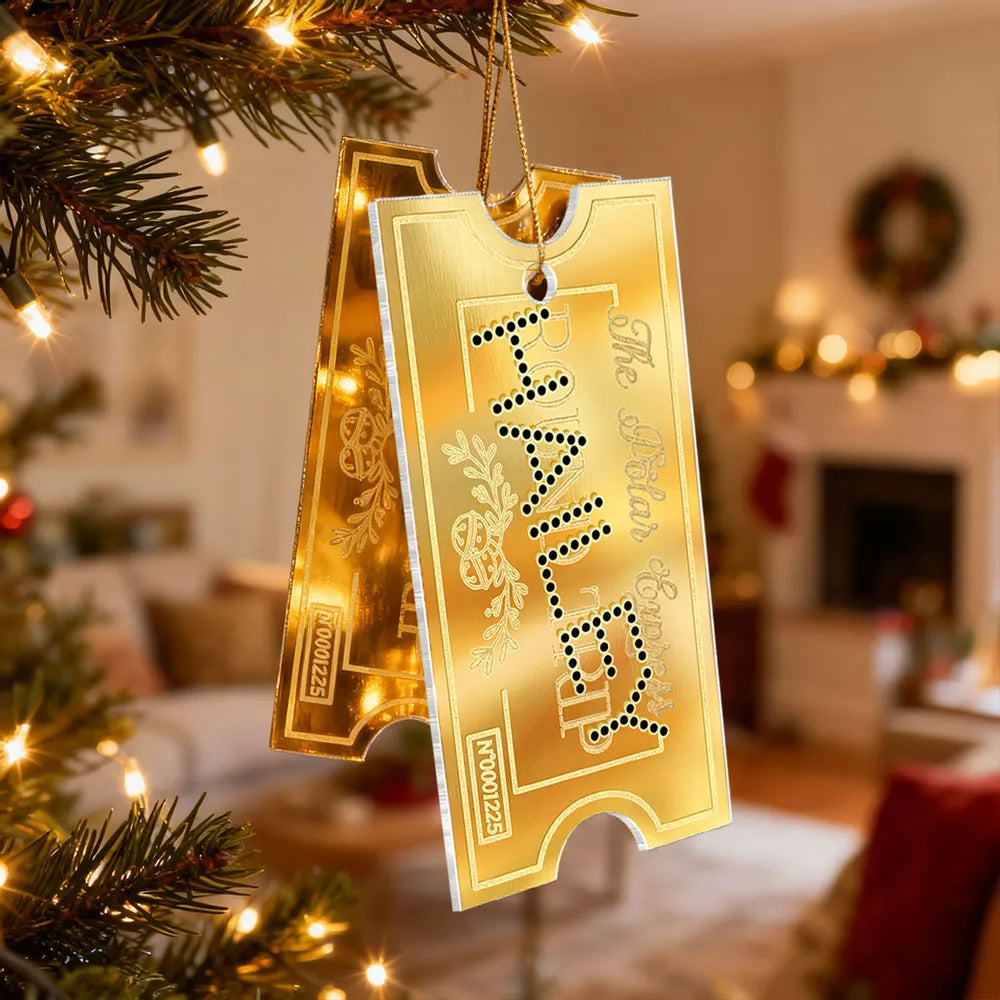 Personalized Golden Train Ticket Christmas Ornaments - Holiday Tree Decoration Ornament MagicInPrints
