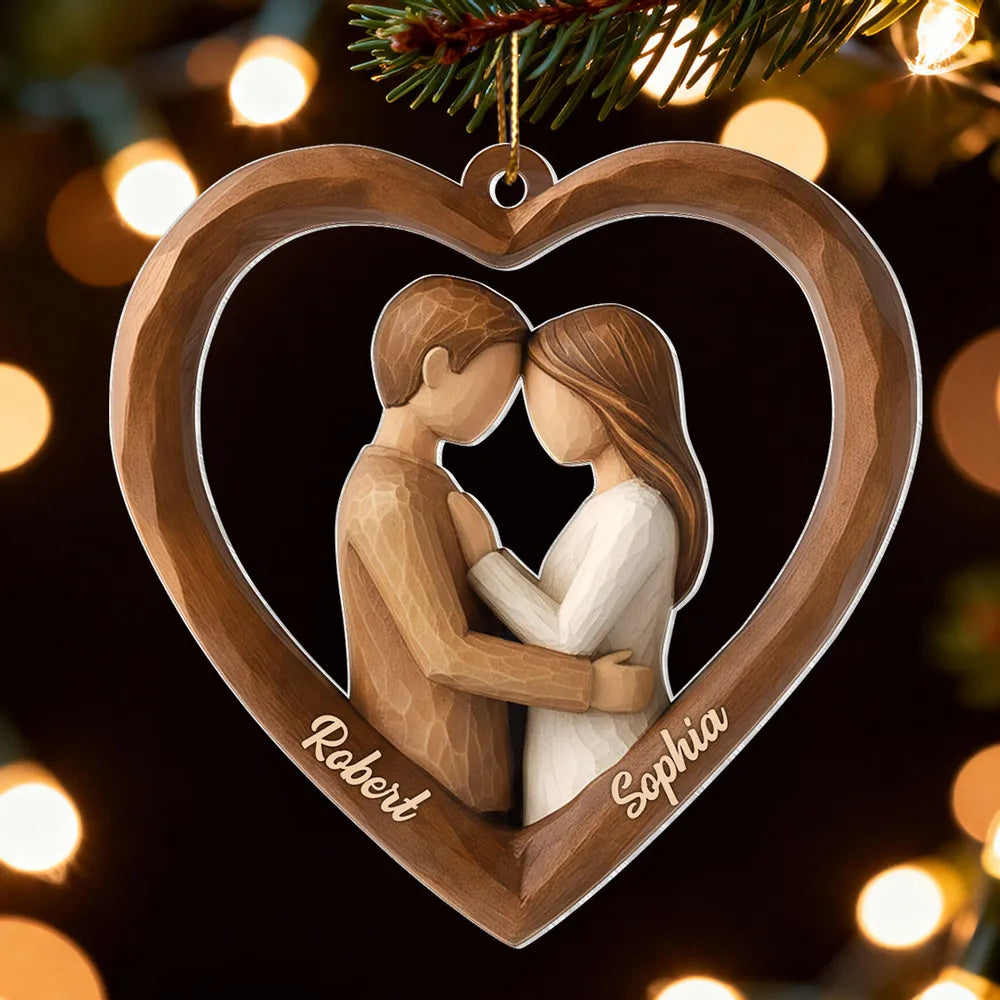 Personalized Wooden Heart Ornament for Couples - Romantic Christmas Gift Ornament MagicInPrints