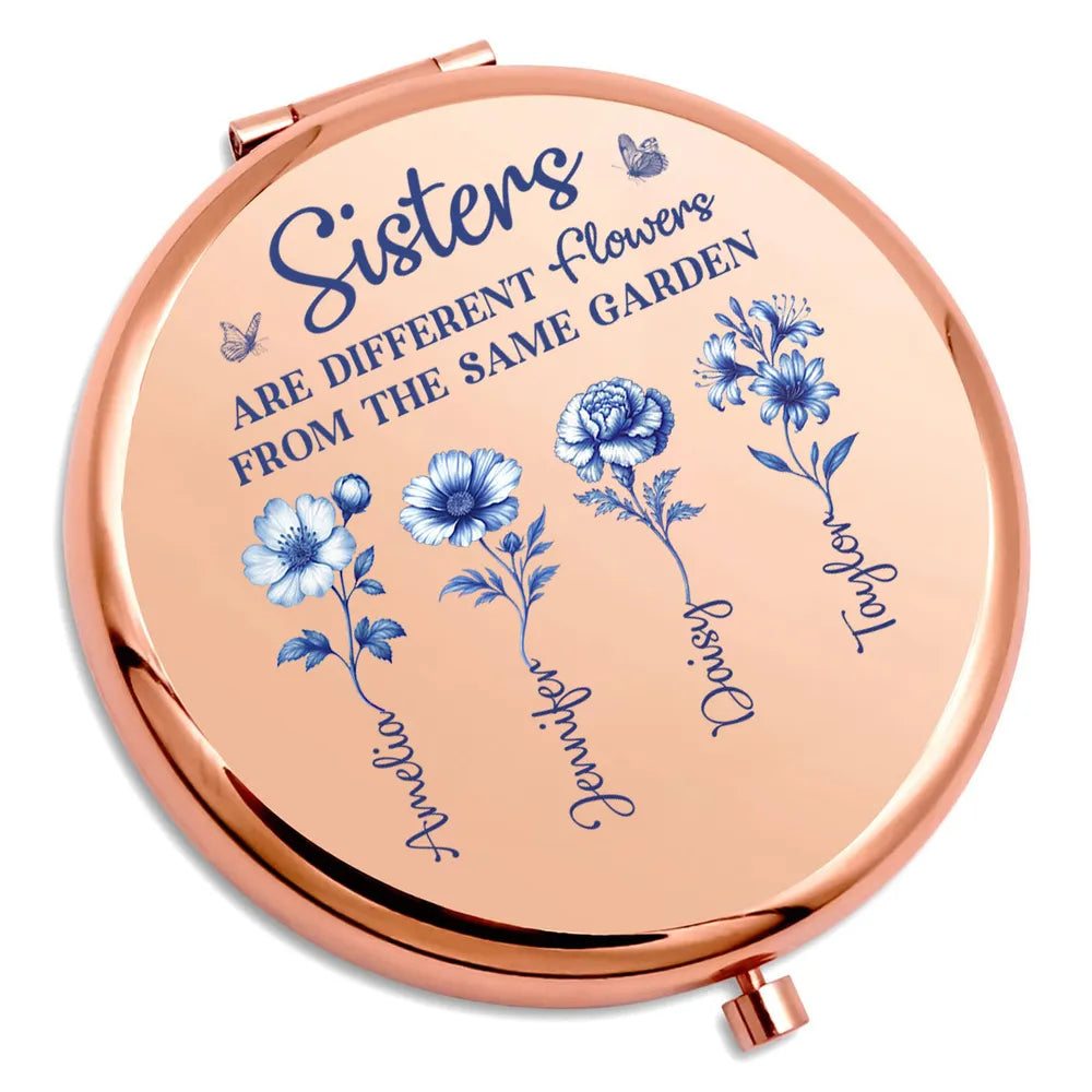Personalized Compact Mirror for Sisters - Sentimental Gift with Floral Design Beauty Tools MagicInPrints