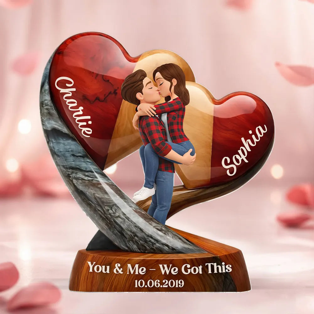 Personalized Couple Figurine Heart Sculpture for Anniversary - Romantic Keepsake Plaque MagicInPrints
