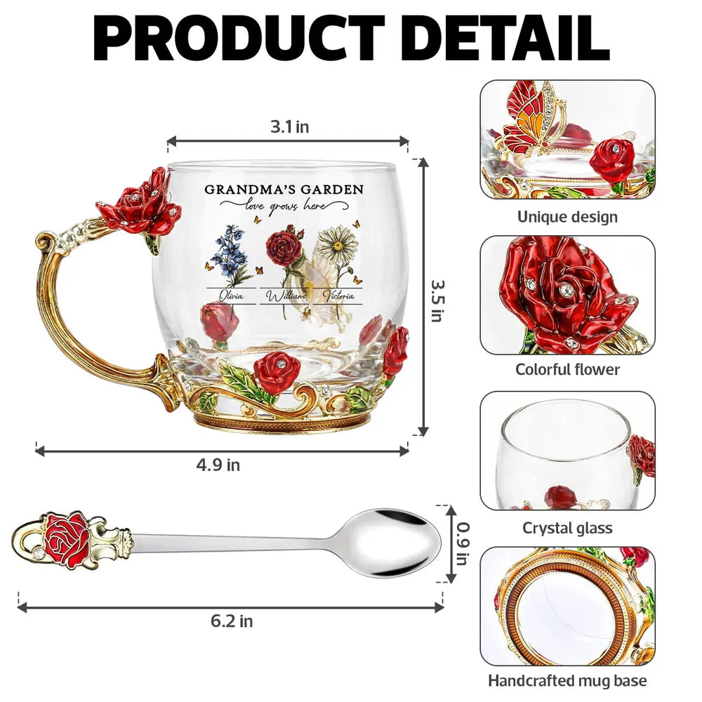 Personalized Grandma's Garden Glass Mug with Floral Design - Perfect Gift for Grandmother Cup MagicInPrints