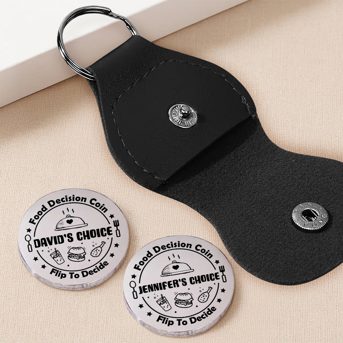 Personalized Food Decision Coin Keychain for Couples - Fun Dining Choice Keychain MagicInPrints