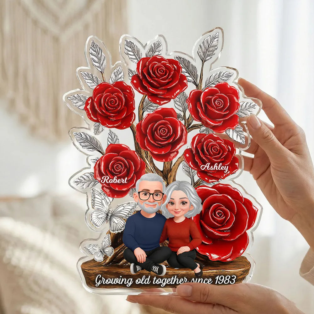Personalized Couple Rose Display for Anniversary - Custom Names & Date Plaque MagicInPrints