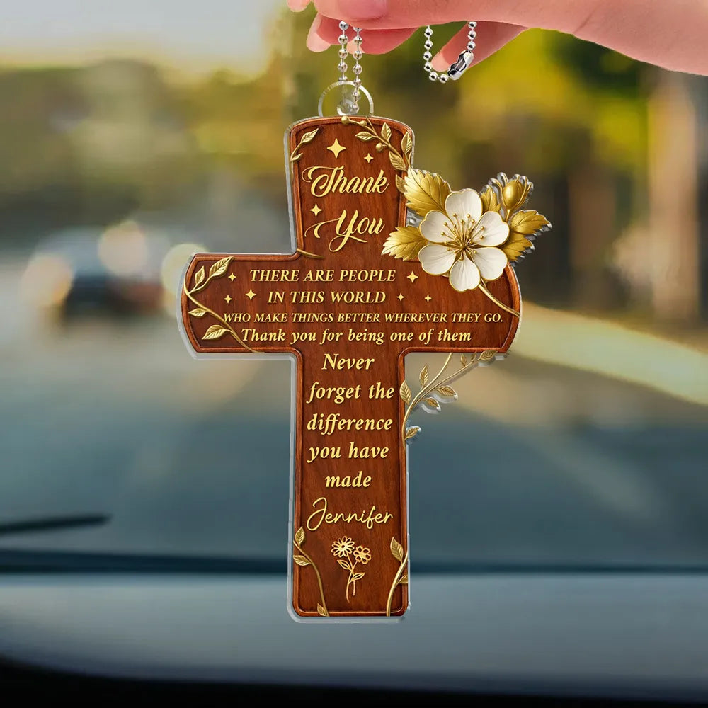 Personalized Car Rearview Mirror Cross Ornament for Gratitude - Thank You Gift Car Hanger MagicInPrints