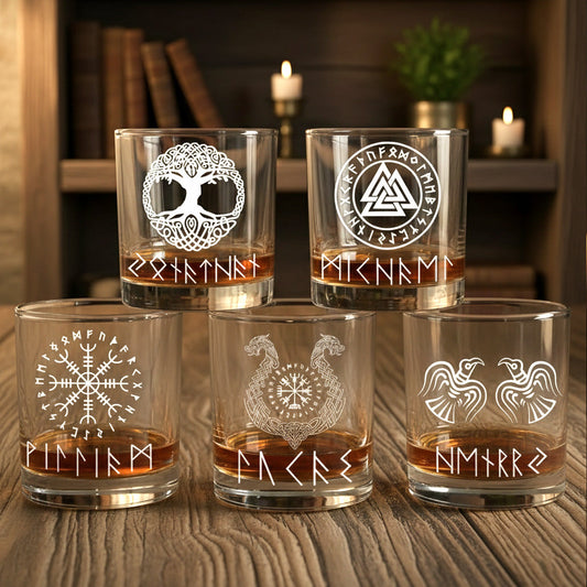 Custom Viking Rune Whiskey Glasses Set for Men - Norse Mythology Gift Cup MagicInPrints