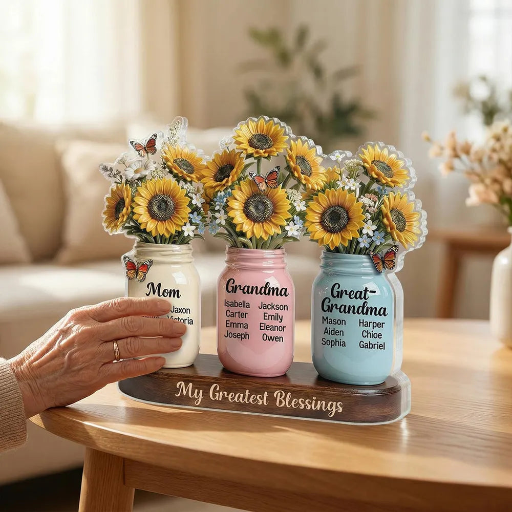 Personalized Mason Jar Flower Arrangement for Mom, Grandma, Great-Grandma - Sentimental Gift Plaque MagicInPrints