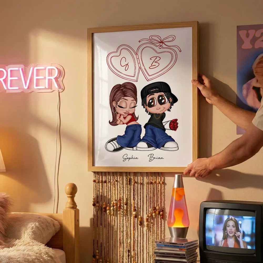 Personalized Couple Cartoon Art Print for Lovers - Romantic Gift Poster or Canvas MagicInPrints