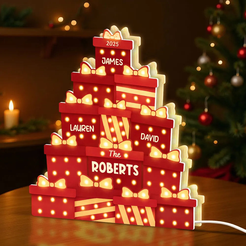 Personalized LED Christmas Gift Box Decor for Families - Holiday Home Decoration Plaque MagicInPrints