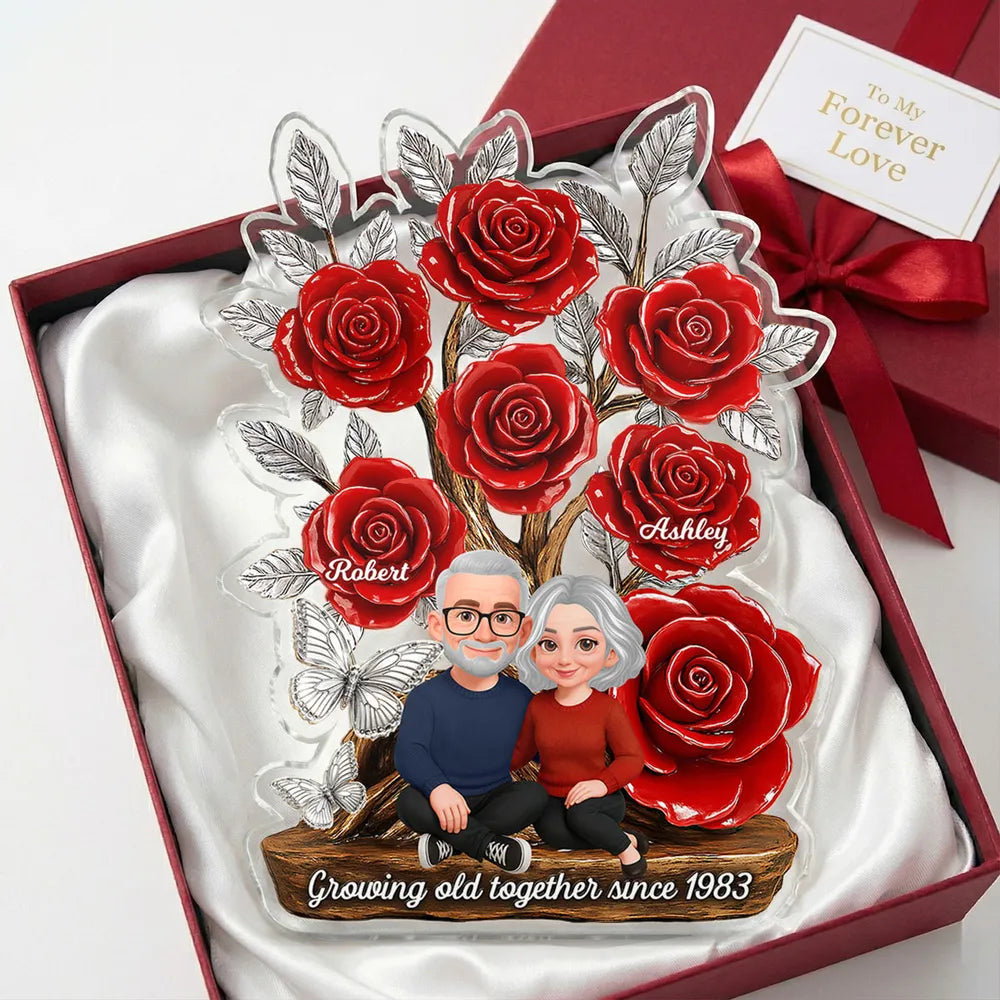 Personalized Couple Rose Display for Anniversary - Custom Names & Date Plaque MagicInPrints