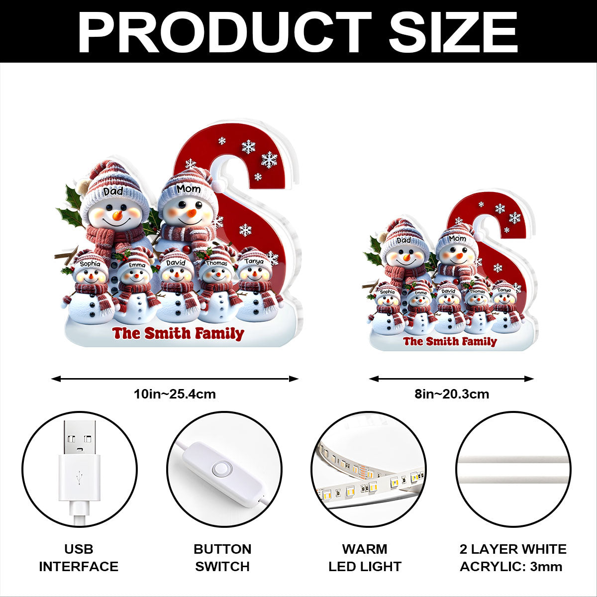 Personalized Snowman Family Christmas Decor Light - Holiday Gift Plaque MagicInPrints