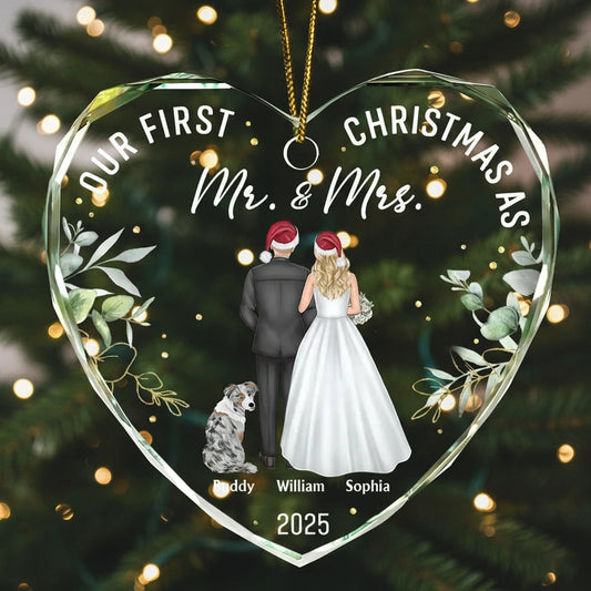 Personalized Heart-Shaped Christmas Ornament for Newlyweds - First Christmas 2025 Ornament MagicInPrints