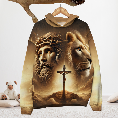 Personalized Jesus and Lion Hoodie - Meaningful Christian Gift AOP Products PopCulturePrints