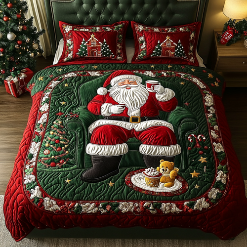 Make Every Night Cozy – Personalized Santa Bliss 3-Piece Quilted Bedding Set – Gift for Christmas Lovers Quilted Bedding Set V2 MagicInPrints