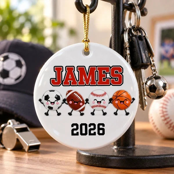 Personalized Multi-Sport Ceramic Ornament Gift for Kids