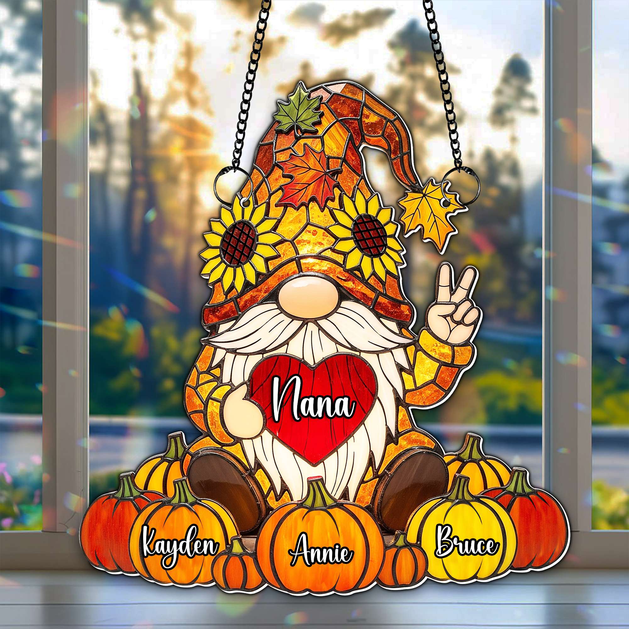 “Brighten Your Day!” Cute Pumpkin Gnome Suncatcher - Personalized Gift for Grandma and Loved Ones Ornament MagicInPrints