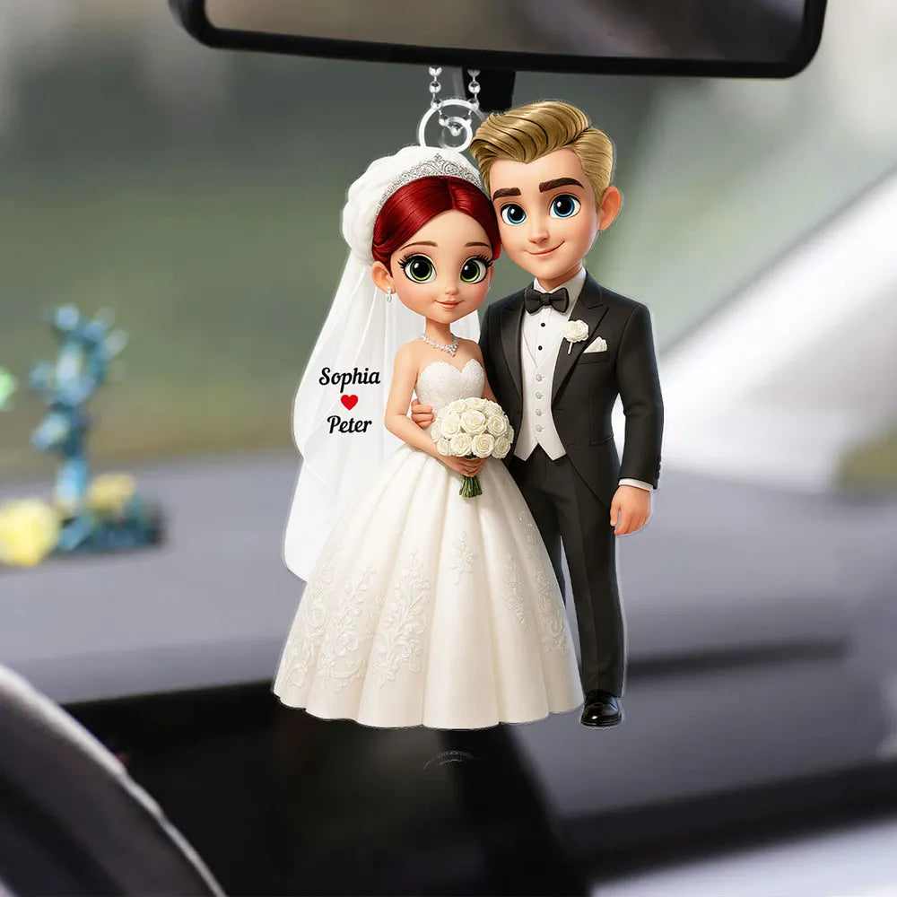 Personalized Wedding Couple Car Ornament for Newlyweds - Romantic Keepsake Car Hanger MagicInPrints