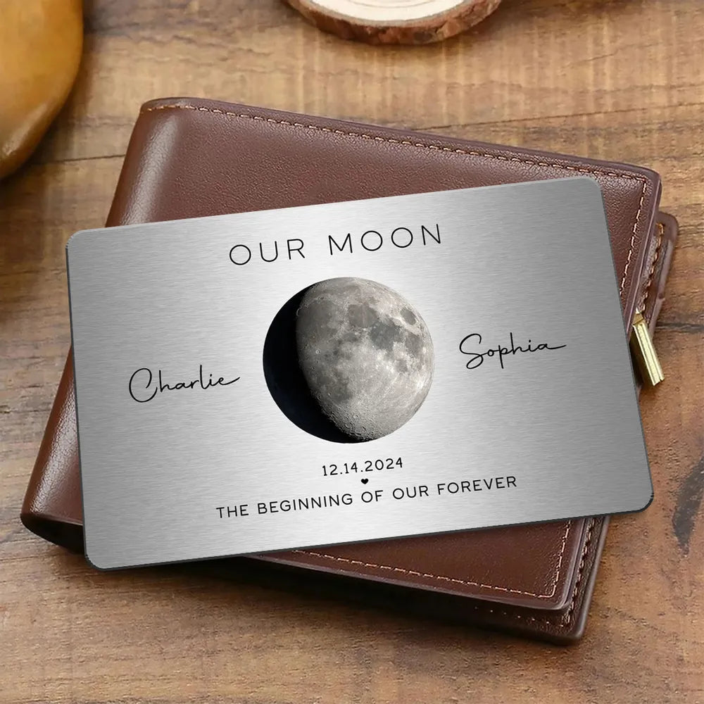 Personalized Moon Phase Metal Print for Couples - Anniversary Gift Wallet Card MagicInPrints
