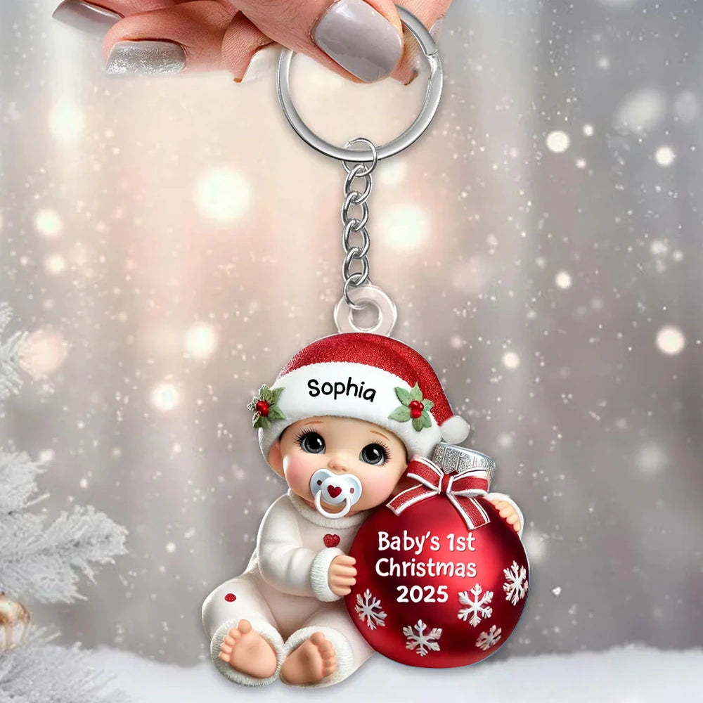 Personalized Baby's First Christmas Ornament Keychain - 2025 Keepsake Gift Keychain MagicInPrints