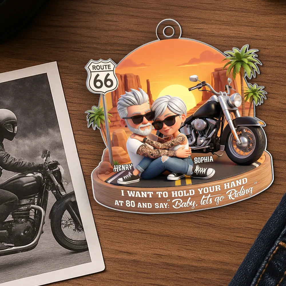 Personalized Motorcycle Couple Car Ornament for Seniors - Romantic Road Trip Gift Car Hanger MagicInPrints