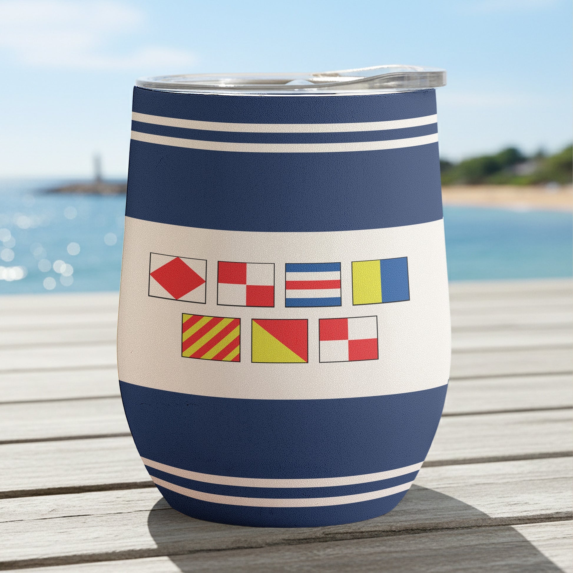 Custom Nautical Wine Tumbler for Beach Lovers - Insulated Travel Mug Cup MagicInPrints