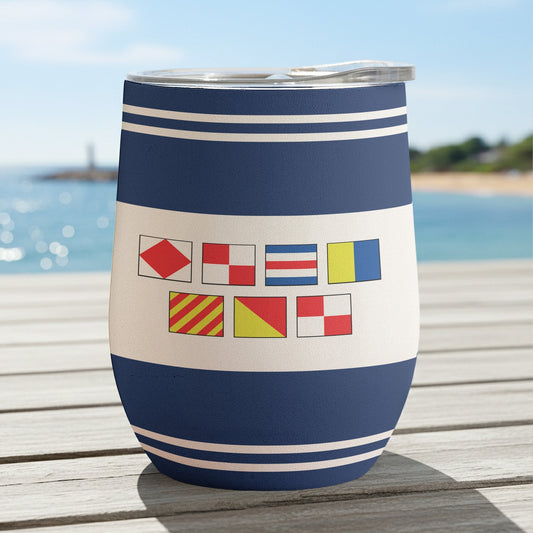 Custom Nautical Wine Tumbler for Beach Lovers - Insulated Travel Mug Cup MagicInPrints