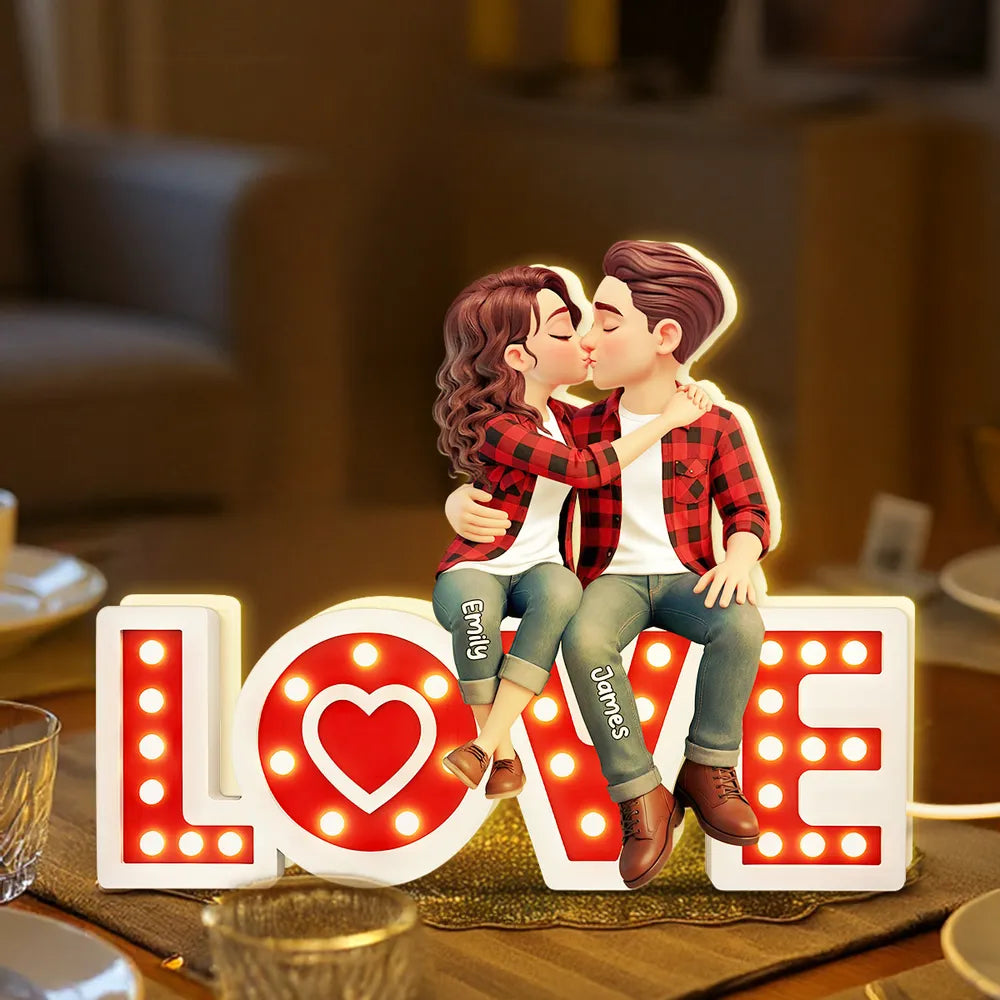 Personalized Couple Figurine Romantic LED Love Sign - Anniversary Gift Plaque MagicInPrints