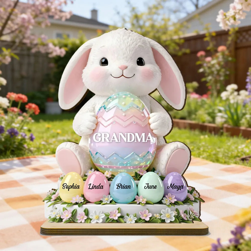 Personalized Easter Bunny Figurine for Grandma - Family Names Display Plaque MagicInPrints