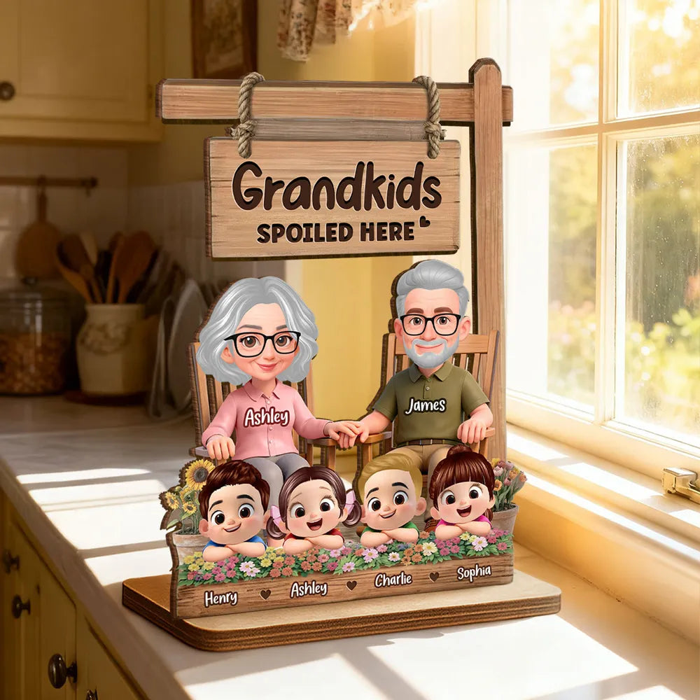 Personalized Grandparents Wooden Sign with Cartoon Characters - Family Gift Plaque MagicInPrints