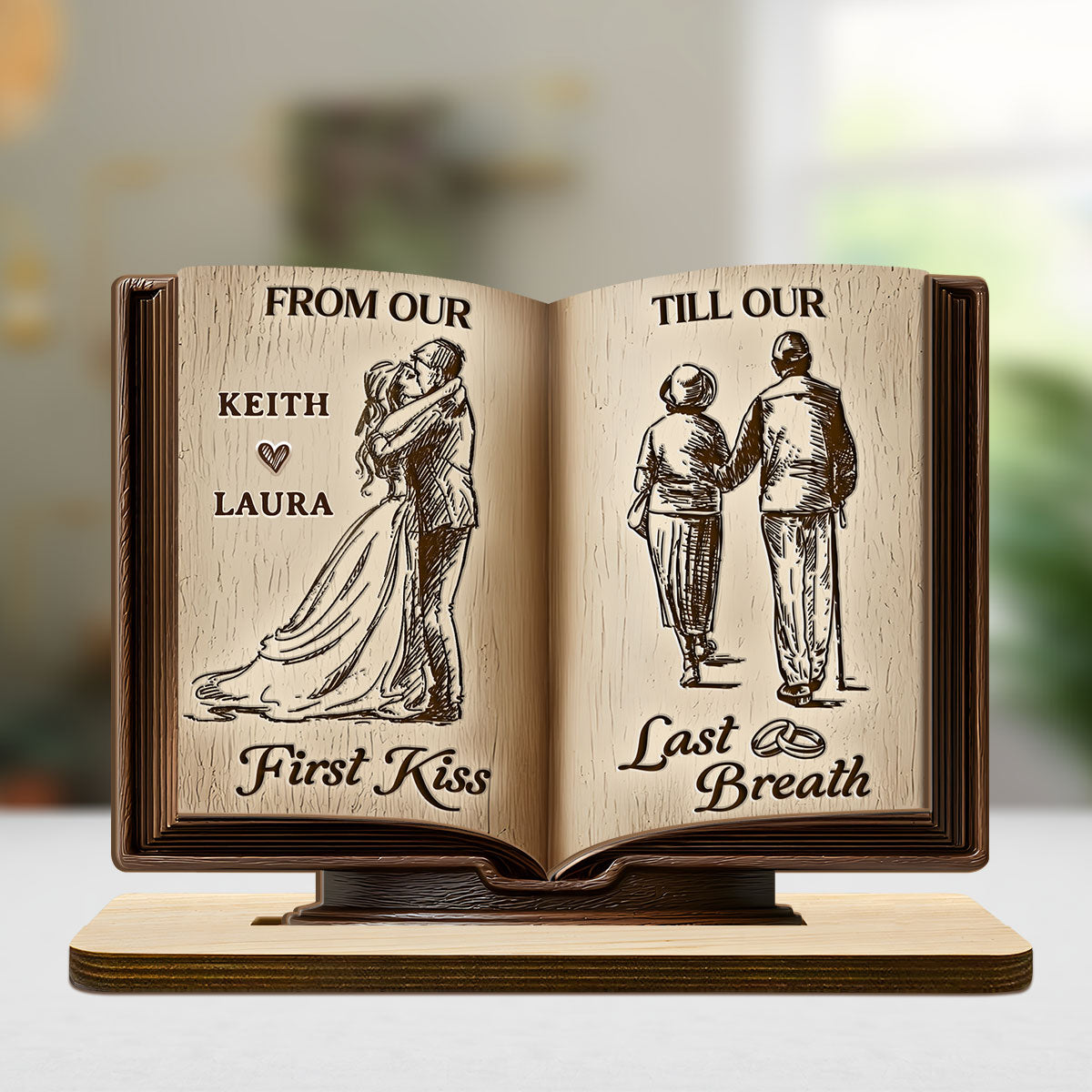 Personalized Wooden Book Sculpture for Couples - Wedding Anniversary Gift Plaque MagicInPrints