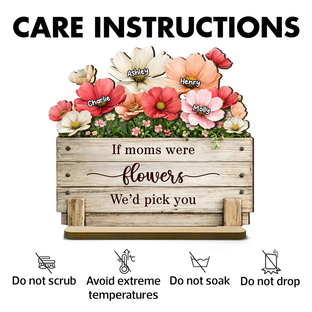 Personalized Wooden Flower Display for Moms - Sentimental Gift Plaque MagicInPrints