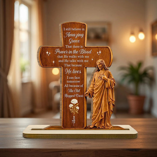 Personalized Wooden Cross with Jesus Figurine for Religious Home Decor - Inspirational Gift Plaque MagicInPrints