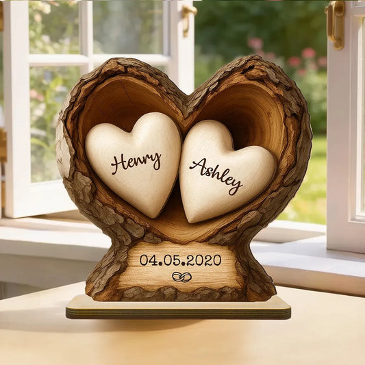 Personalized Wooden Heart Sculpture for Couples - Anniversary Gift Plaque MagicInPrints
