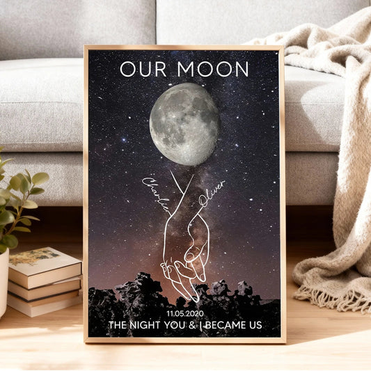Personalized Couples Moon Phase Art Print - Romantic Anniversary Gift Poster or Canvas MagicInPrints