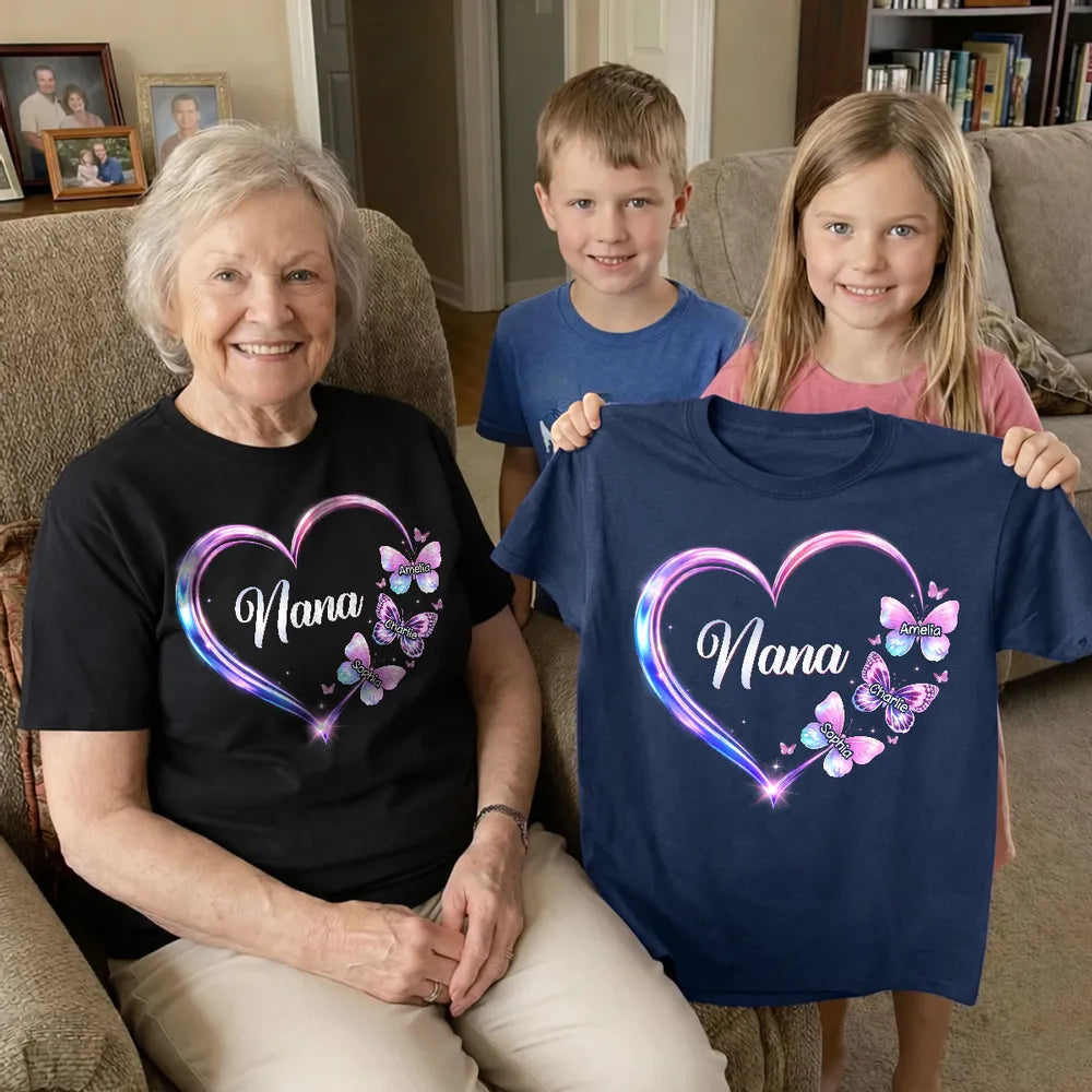 Personalized Grandma T-Shirt for Family - Custom Names and Butterflies Cloth MagicInPrints