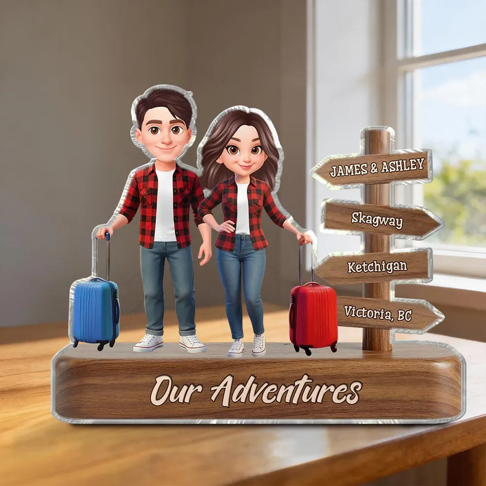 Custom Couple Figurine Travel Theme with Luggage - Perfect for Adventure Lovers Plaque MagicInPrints