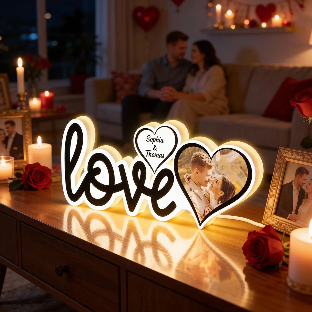 Personalized LED Love Sign for Couples with Photo and Names - Romantic Home Decor Gift Plaque MagicInPrints