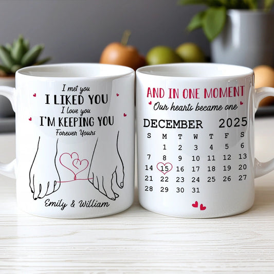 Personalized Couples Mug Set with Calendar and Love Quotes - Anniversary Gift Cup MagicInPrints